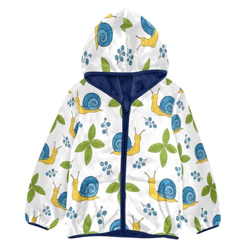 Snail and Leaf Pattern Print Toddler Fleece Jacket Girl Boys Hooded Fleece Jacket Coat Warm Outwear Zip-up 3-10T