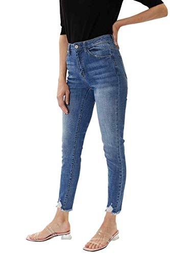 Kan Can Women's Mid Rise Distressed Ankle Skinny Jeans3