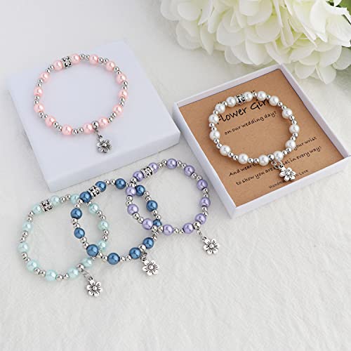 Image of Flower Girl Proposal Gifts, Will You Be My Flower Girl? Thank You Bridesmaid Cute Stretchy Bracelet Gifts for Girls On Wedding Day