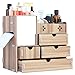 Produktbild EXQUILEG DIY Makeup Aufbewahrungsbox Make up Organizer Kosmetik Aufbewahrung Multifunktionale Aufbewahrungsbox Kosmetikorganizer Kosmetikbox mit 4 Schubladen aus Holz (B)