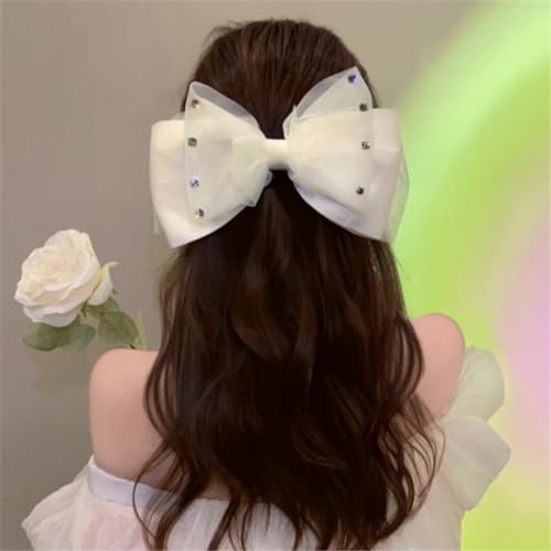 HBJWOV Temperament multi-layer mesh spring clip rhinestone hair clips back