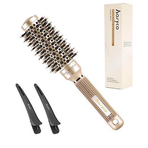 Round Brush, Round Barrel Brush with Boar Bristles, Nano Thermal Ceramic & Ionic Anti-Static Round Brush for Blow Drying, Curling & Straightening, Perfect Volume & Shine (1.3 Inch)