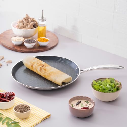 Image of Mitrix Plus 304 Food Grade Triply Stainless Steel Dosa Tawa with Ceramic Coating, Stay Cool Handle, Triply Dosa Tawa, Roti, Parantha Tawa, Non Toxic, 1 Year Warranty, 25cm