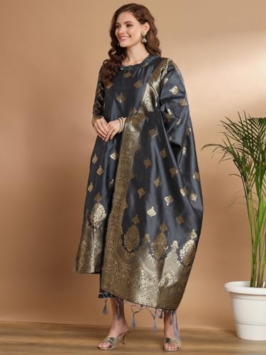 Image of VredeVogel Women's Cotton Silk Jacquard, Banarasi Silk Kurta Pant With Dupatta Set