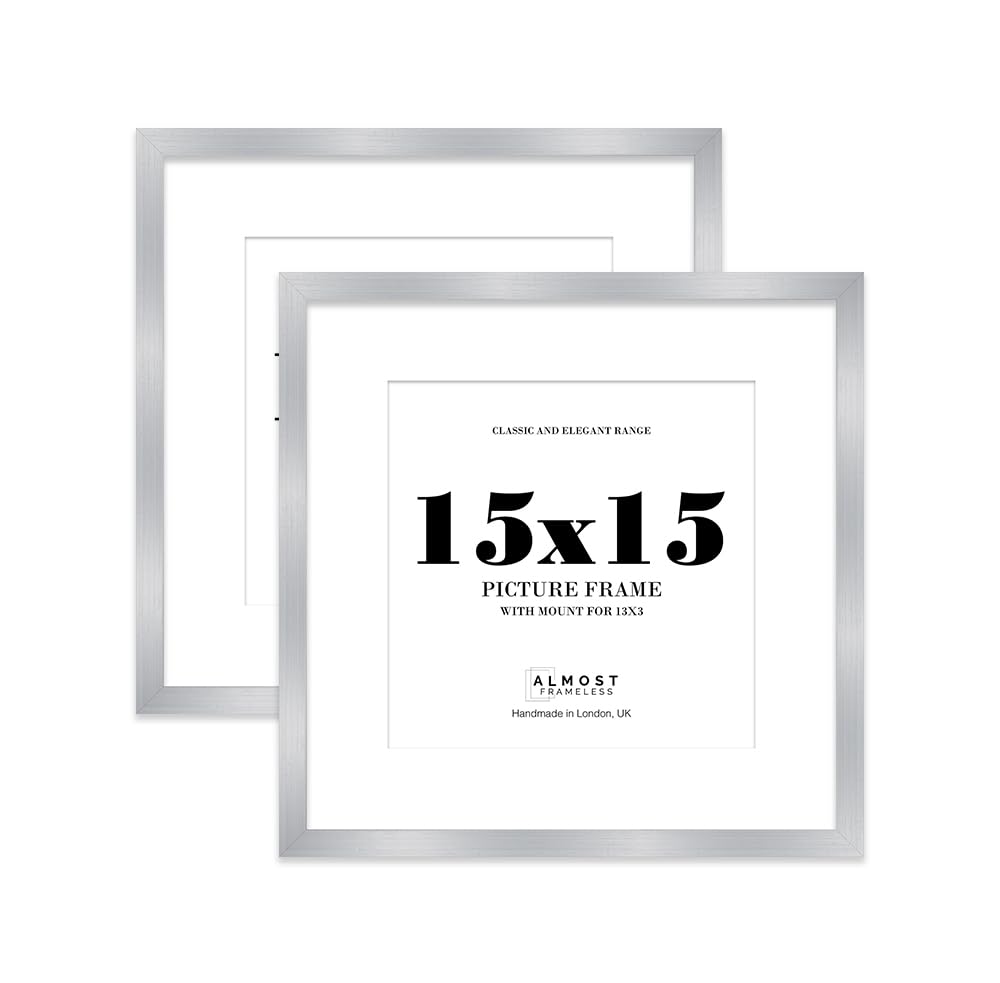 15x15 Silver Picture Frame with Mount for 13x13 Photos, Prints - Modern Square Wall Frame, Set of 2