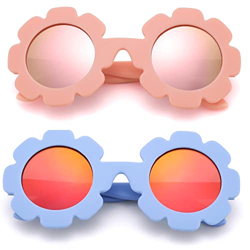 Image of Hycredi Flexible Bendable Flower Baby Polarized Sunglasses with Strap for Newborn Infant Girls Age 0-24 Months