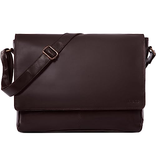 LEABAGS Sac à bandoulière en cuir pour hommes et femmes | Sac pour ordinateur portable jusqu'à 15 pouces | Sangle d'épaule | Sac messager | Sac de travail | Sac...
