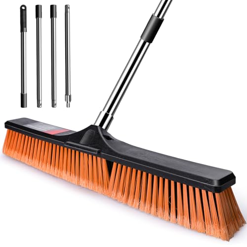 MASTERTOP Scopa Giardino 60cm in Acciaio Inox, Scopa Esterni con Manico Lungo 145cm e Setole Rigide, Scope Foglie per Terrazze, Pavimenti, Vialetti, Cortile