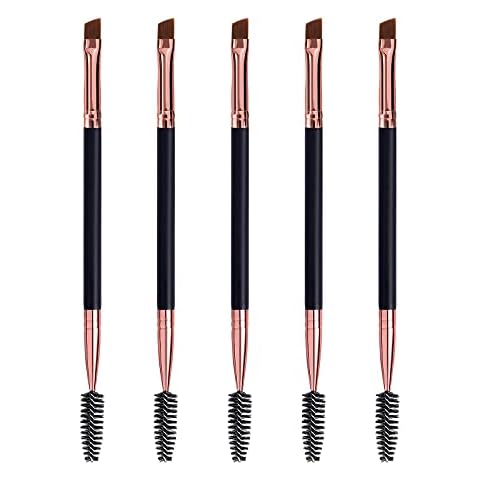 Duo Eyebrow Brush, Spoolie Brush and Angled Brow Brush Eyelash Brush for Eye Makeup. (5pcs, Black) Cover