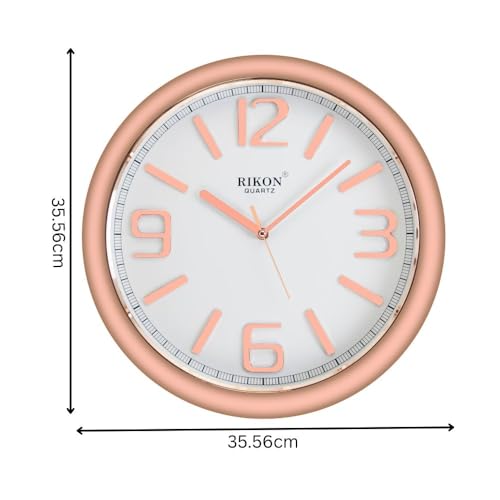 Image of Rikon 2951 DX SW Round Circular Analog Wall Clock - Designer White Copper with Silent Movement, Stylish & Modern for Home & Office (35.56 x 35.56 cm)