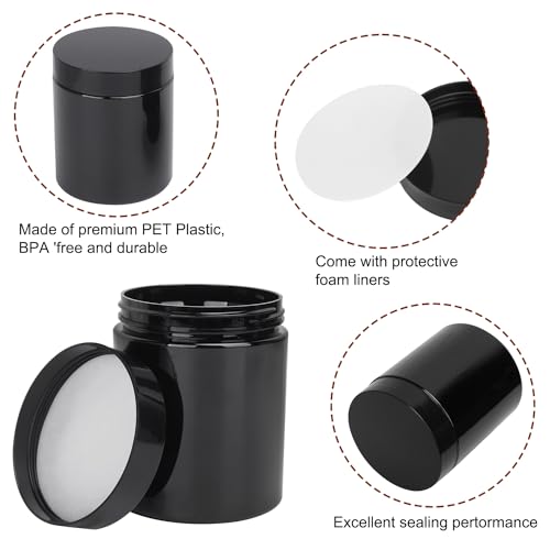 48 Packs 8 oz (250 ml) Black Plastic Jars with Lids, Cosmetic jars with Wide-Mouth for slime, beads, rhinestones, sequins Cosmetics, Lotion, Cream, Ointments and More by KUKLIPJIM.3