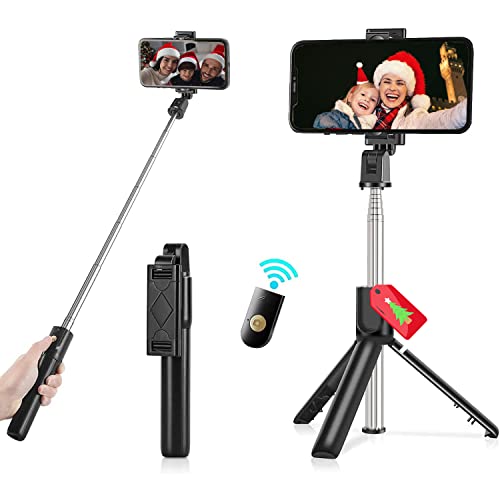 Selfie Stick Bluetooth Mini Selfie Stick Stativ 3 in 1 Erweiterbar Handystativhalter mit Fernbedienung für iPhone 14/13/12, 4,7 bis 6,5 Zoll Smartphones Cover