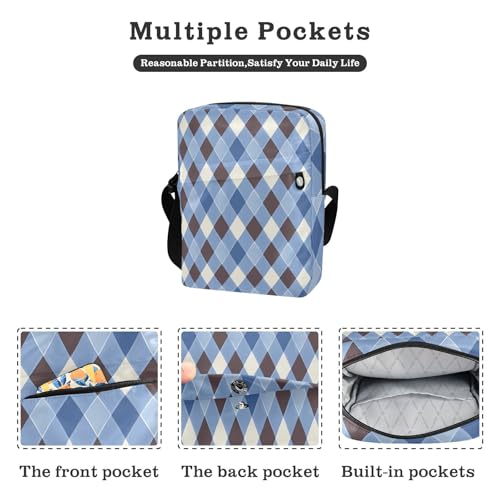messenger bags for women over the shoulder bags for men Shoulder Handbag For Travel Adjustable Strap for outdoor sports outdoor sports- Checkered Blue White Brown2