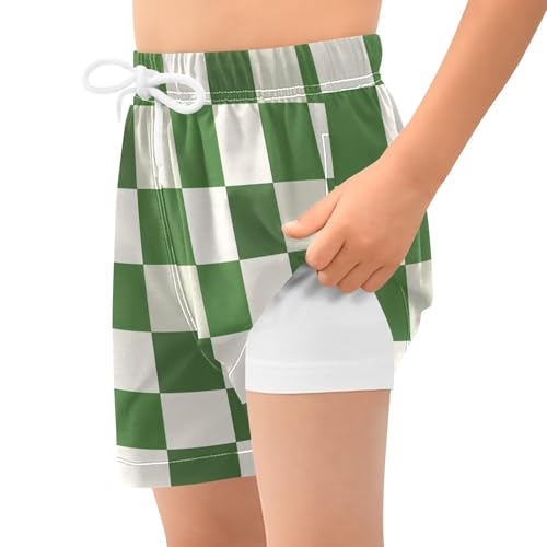 Bolaz Toddler Boys Swimwear Swim Trunks with Compression Liner 4T Green White Checkered2