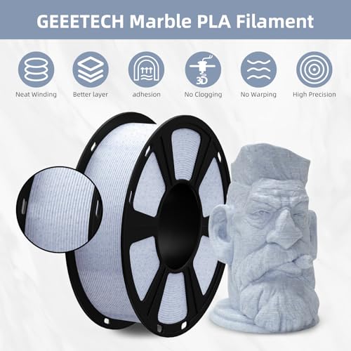 Image of Geeetech Marble PLA Filament, Stone-Like Appearance, 1.75mm 3D Printing Filament 1kg(2.2lbs), Dimensional Accuracy + /- 0.02 mm, Marble White-Blue Stone Color, Fit Most FDM Printer