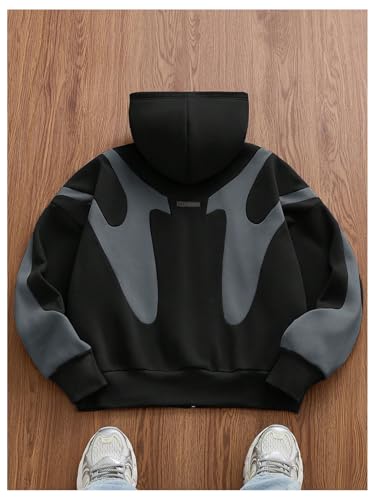 Men's Color Block Hoodie Zip Up Long Sleeve Hooded Sweatshirts Vintage Punk Jacket Streetwear2