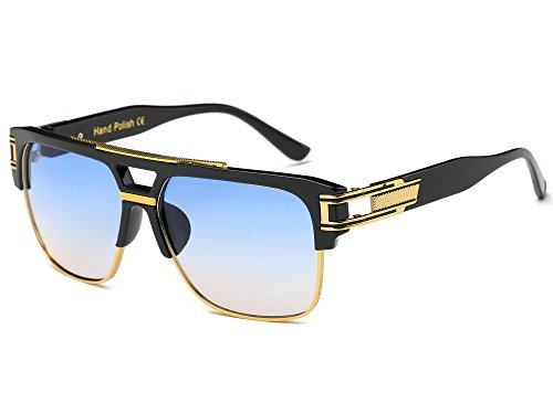 Allt Square Aviator Large Fashion Sunglasses For Men Women Goggle Alloy Frame Glasses (Black/Blue Gradient 61)