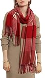 Wander Agio Women's Fashion Scarves Long Cashmere Like Shawl Winter Warm Knit Large Tassel Scarf British Style Plaid Red 6