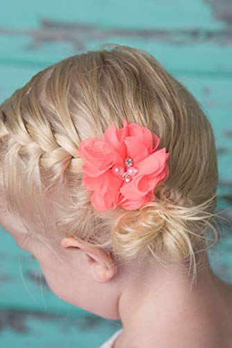 image for Baby Girls Chiffon Flower Hair Clips with Rhinestones and Pearl,YYCRAF