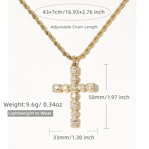Gold Diamond Double Cross Necklace for Women, Unique Large Big Matching Cross Cubic Zirconia Pendant Necklace Gothic Faith Non Tarnish Religious Jewelry Gift3