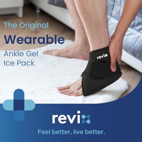 Image of REVIX Foot Ice Pack Wrap Reusable Gel Cold Packs for Injuries, Ankle Ice Wrap for Soothing Foot & Heel Discomfort, Sport Recovery, and Workout Relief, Achilles Tendonitis, Black