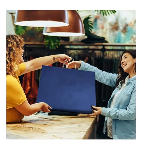 Image of RanGit Bhumi Gift Bags- 10pcs 16x6x12 inch Large Paper Bags with Handles Bulk, Kraft Party Favor Bag - Grocery, Shopping, Retail, Merchandise Carry Bags (Navy Blue) (Large- Blue, Pack of 10)