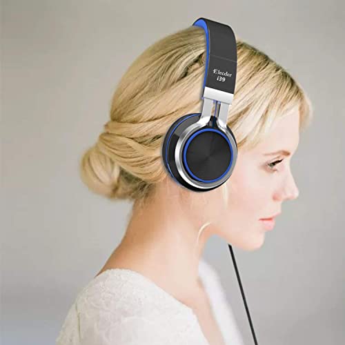 Elecder I39 Headphones With Microphone Foldable Lightweight Adjustable On Ear Headsets With 3.5Mm Jack For Cellphones Computer Mp3/4 Kindle School Blue/Black #TOP7