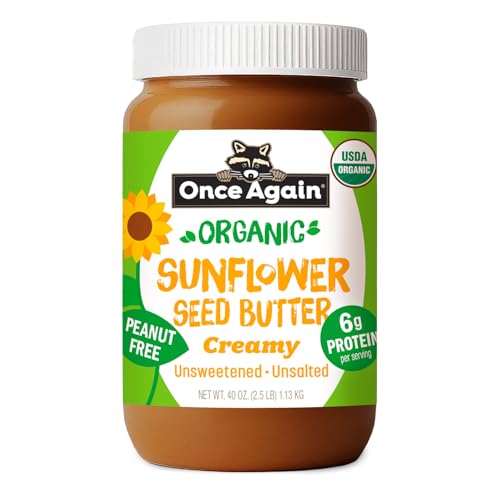 Once Again Organic Sunflower Butter, No Salt & No Sugar Added - Large 2.5 Pound Jar - Creamy Sunflower Seed Butter, Dairy And Nut Free Spread - Vegan, Non-Gmo, Gluten Free - 1 Jar (40 Oz)