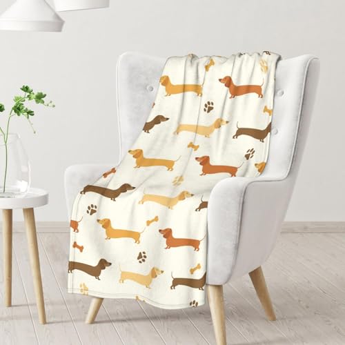 Dachshund Throw Blanket for Women, Men - 60x80 Inches Twin Size - Soft Fluffy Cozy Blankets Gift - Beige Cute Blanket Throws for Bed, Sofa, Winter