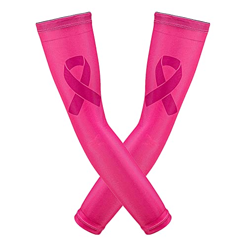 JRAIYBZ Breast Cancer Awareness Sleeves Pink Arm Sleeves Pink Compression Arm Sleeve for Basketball Golf Football (A S)