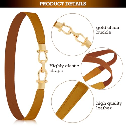 4 Pack Women's Skinny Elastic Belt Dress Belt Women Gold Buckle Stretchy Thin Belt Plus Size Belts for Women, Medium, Black3