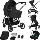 Lionelo Greet Kinderwagen 3 in 1 ab Geburt bis 4 Jahre, bis 22 kg, Reisesystem mit Babyschale, großer Babywanne, Kinderbuggy vorwärts und rückwärts, leichter Alu-Rahmen, Federung, UPF50+ Verdeck