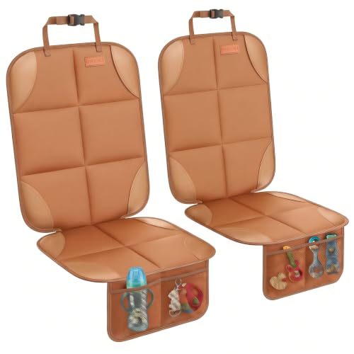 Image of SMART ELF Car Seat Protector 2-Pack, Thick Padding Cushion (Dark Brown) | Baby and Pets for Child Car Seat with Thicily Padded and Non-Slip Backing Mesh Pockets, Universal Size - Sedan SUV Truck