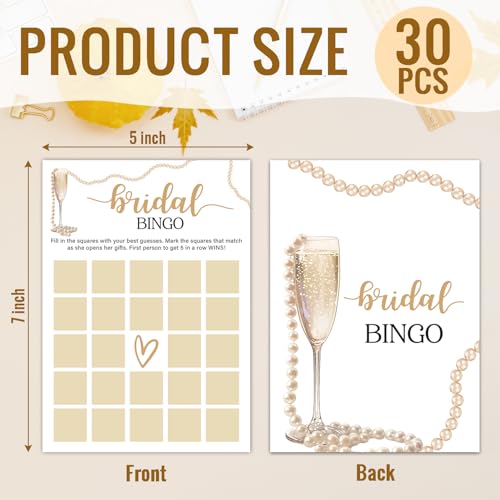 Bridal Games for Showers, Bridal Shower Bingo 30 Guests Bridals Bingo for Engagement Wedding Party, Wedding Shower Games (Gold Champagne ) -009 - image 2