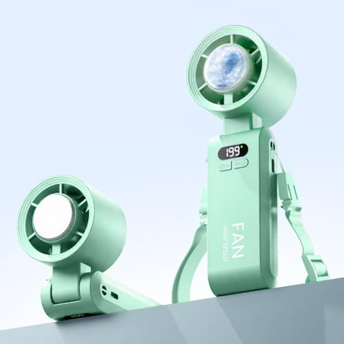 Image of Handheld Portable Turbo Fan with Ice Cooler, Speed (1-199) 5500mAh Rechargeable Personal Fan,[20H Cooling Time] Mini Yet Powerful [20000 RPM] Small Pocket Fans for Travel /Outdoor /Office, Light Green