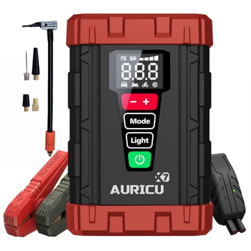 AURICU X7 1750A Jump Starter 150 PSI Air Compressor 12V Lithium Battery Booster Pack, Portable Jump Box, Power Bank & Jumper Cables for Max 7.0L Gas Engines and Max 4.5L Diesel Engine