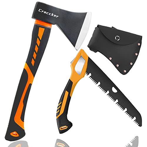Craccker Camping Axe 15"Â Plus Folding SawÂ ChoppingÂ Axe with Sheath and Anti-Slip Handle Outdoor Camping Hatchet Splitting Axe for Wood Splitting Gardening Tools (AXE-02)