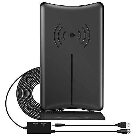 GEEKERA TV Aerial, Indoor Outdoor TV Ariel 400KM Freeview Digital HDTV Arial 4K 1080P 360°Omni Directional Signal Reception with Aerial Booster Long Cable Detachable Stand for Channel, 2022 Upgrade Cover