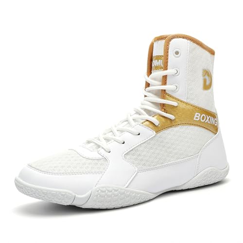 Boxschuhe Herren Wrestling Schuhe Jugendliche Muay Thai Kickboxen Sparring Boxers Trainers Kampfsport Schuhe Atmungsaktive Bodybuilding Boxen Stiefel,Weißgold EU44 Boxschuhe Herren Wrestling Schuhe Jugendliche Muay Thai Kickboxen Sparring Boxers Trainers Kampfsport Schuhe Atmungsaktive Bodybuilding Boxen Stiefel,Weißgold EU44