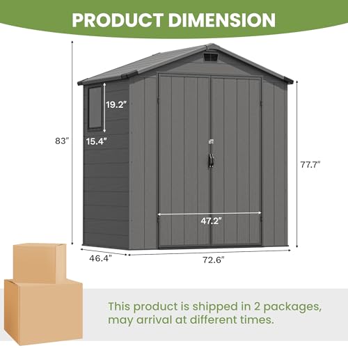 Image of Greesum 6x4FT Plastic Outdoor Storage Shed with Floor, Resin Sheds with Lockable Double Door, Tool Sheds with Vents and Window, for Garden, Backyard, Patio, Dark Gray
