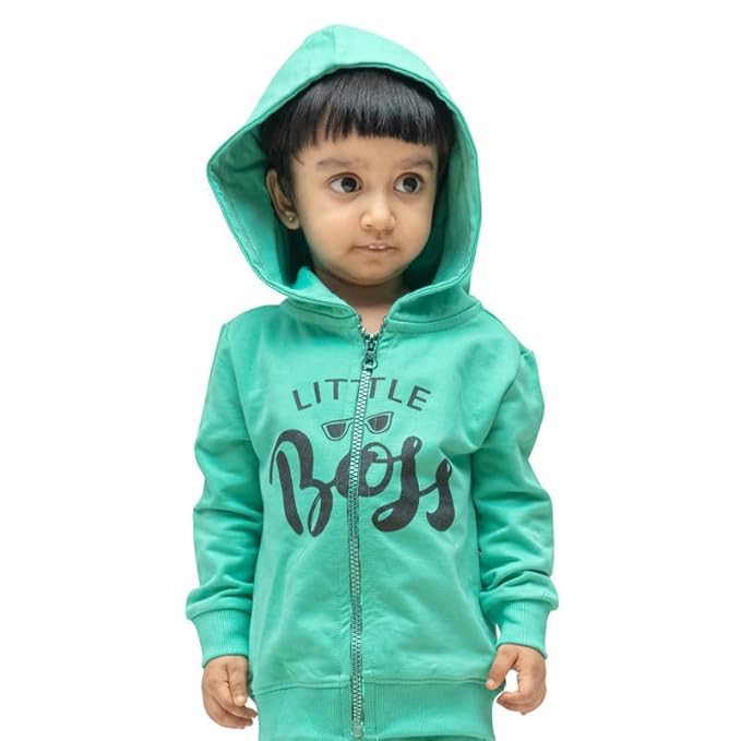 Real Basics Kids Cotton Fleece Full Sleeve Set of 2 Hoodie Sweatshirts for Boys & Girls (WHT-HAATHI_GRNzipBOSS-612M) 2