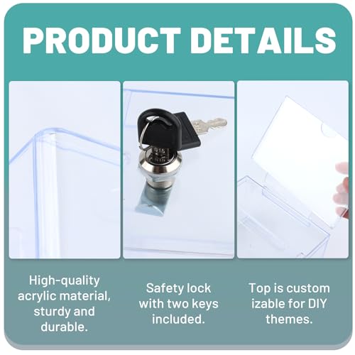 CUALFEC Caixa de sugestões de acrílico com cadeado – Pacote seguro com 6 caixas de doação transparen