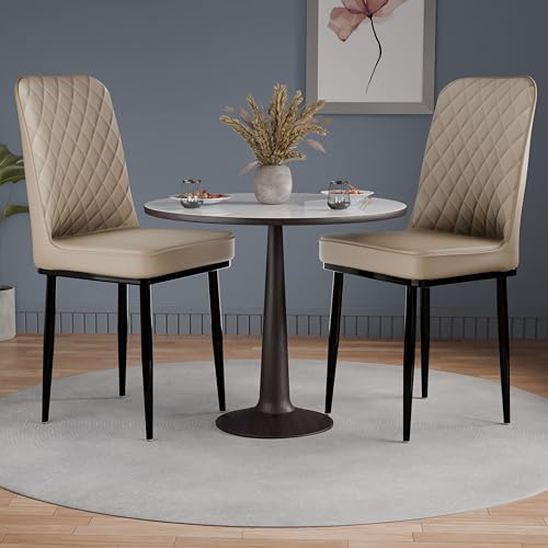 Image of IKON Premium Leatherette Dining Chair with Cushioned Seat & Metal Legs | Premium Accent Chair for Living Room, Bedroom & Balcony | D.I.Y (Almond Cream)