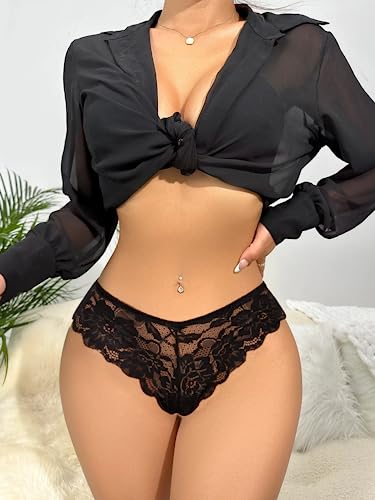 Image of Avidlove Women Floral Lace Panties Sexy Hipster Underwear Cheeky Bikini Panties V-Shape Waistband Tangas