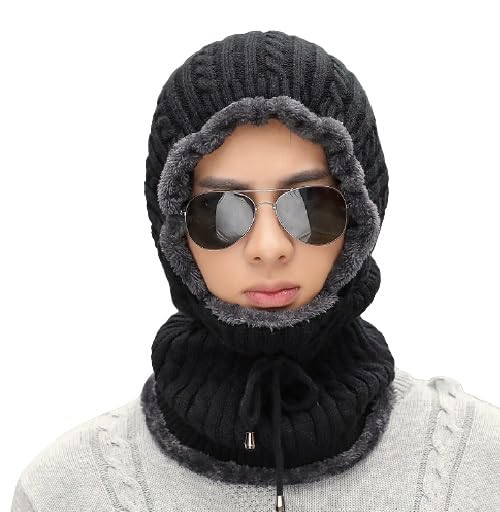 alexvyan Beanie Winter Woolen Warm Cap and Muffler Soft Snow Air Proof Fleece Knitted Cap (Inside Fur) Beanie Combined Scarf for Boys Men Gents (Combined Blue)-picture-37