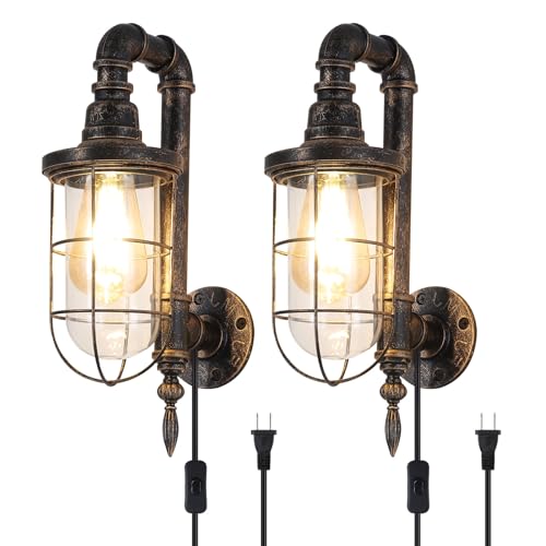 TIGKHAE Industrial Plug in Wall Sconce E26 Edison Antique Wall
