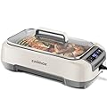 Smokeless Indoor Grill, CUSIMAX Electric Grill, 1500W Korean BBQ Grill with LED Smart Display & Tempered Glass Lid, Non-stick Removable Grill Plate, Turbo Smoke Extractor, White New Model