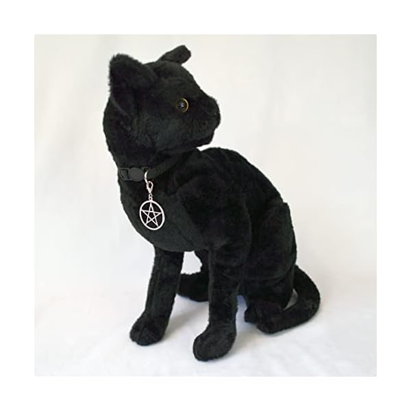 Black cat collar with wiccan pagan pentacle silver finish on safety breakaway collar adjustable neck size 8 to 12 inches - image 3