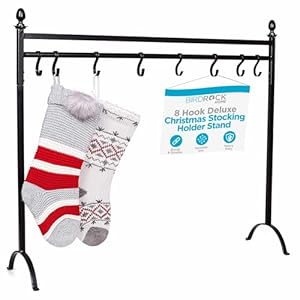 BIRDROCK HOME 8 Hook Deluxe Christmas Stocking Holder Stand – Heavy Duty Freestanding Rack with Removable Stocking Hooks – Iron Metal Design for Hanging Stockings, Ornaments, and Holiday Decor
