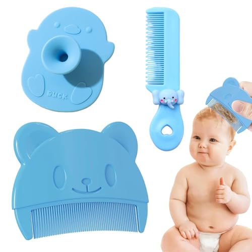 COYUN 3 Pcs Cepillo Costra Láctea Bebe,Costra Láctea Bebe,Peine Bebe Recien Nacido,Cepillo de Silicona para el Baño, Peine de Masaje y Cepillo de Baño Apto para el Cuidado del Cuero Cabelludo del Bebé